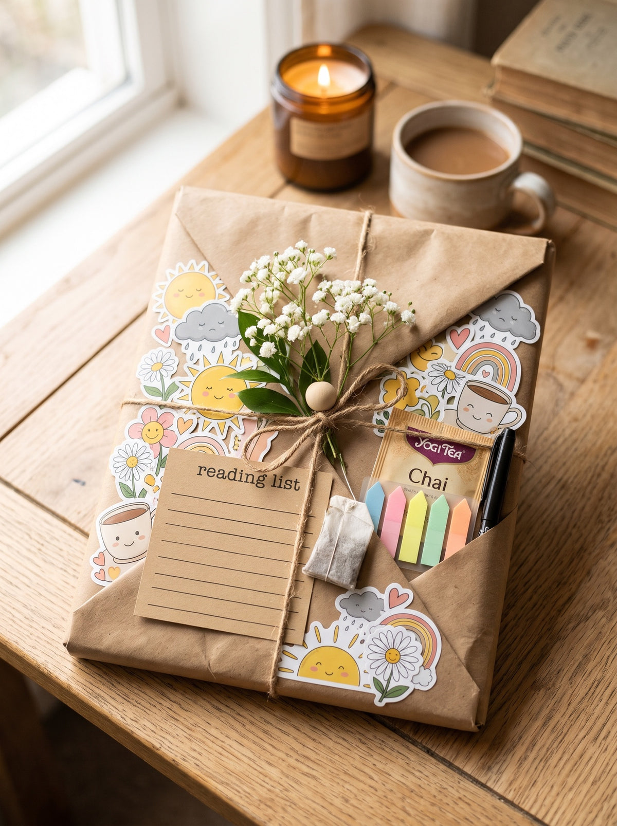 Exemple de livre mystère Grumpy x Sunshine emballé en papier kraft